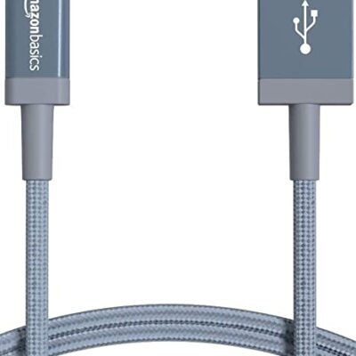 Amazon Basics Nylon USB-A to Lightning Cable Cord, MFi Certified Charger for Apple iPhone 14 13 12 11 X Xs Pro, Pro Max, Plus, iPad, Dark Gray, 3-Ft